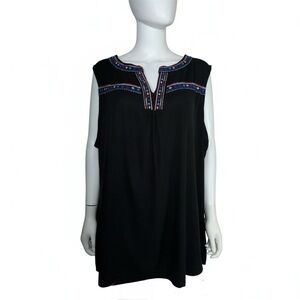 Kelly Renee Embroidered Black Sleeveless Top